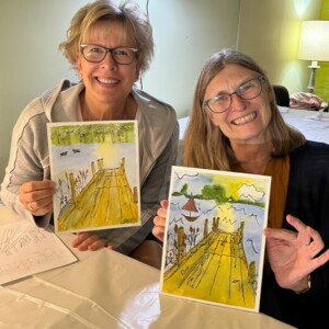 L-R: Julie Horihan of Lake Vermilion-Tower and Jaki Samuelson of Des Moines, IA shared their final paintings.
